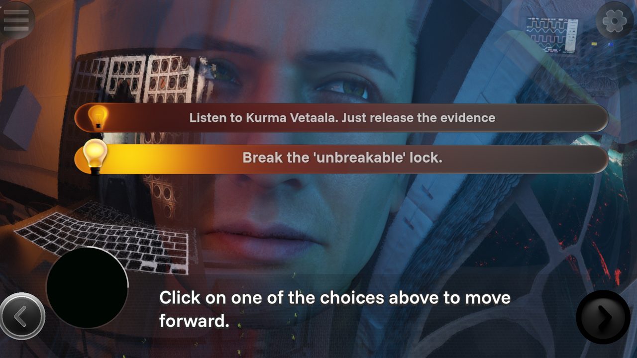 Choice screen: Listen to Kurma Vetaala, or break the unbreakable lock