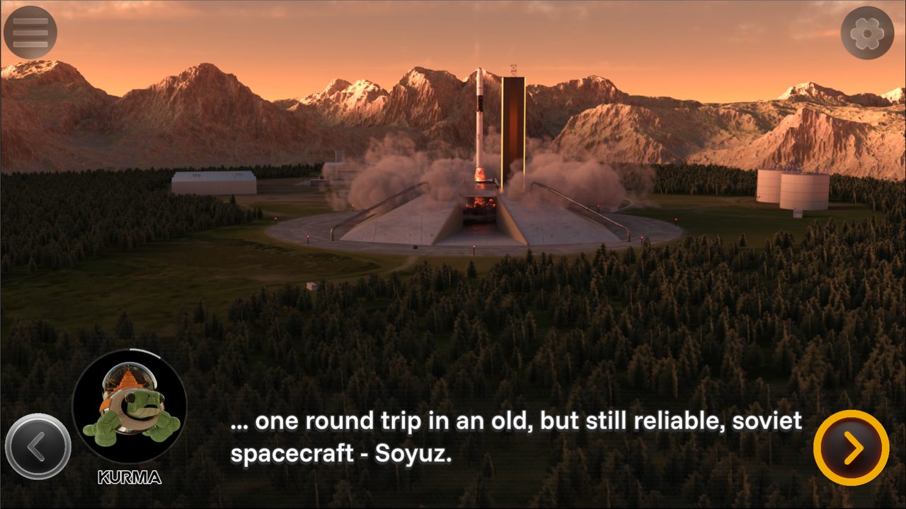 A rocket on a launch pad in the mountains at dawn